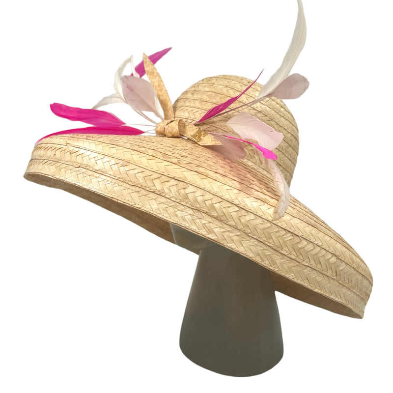 Straw feather hat
